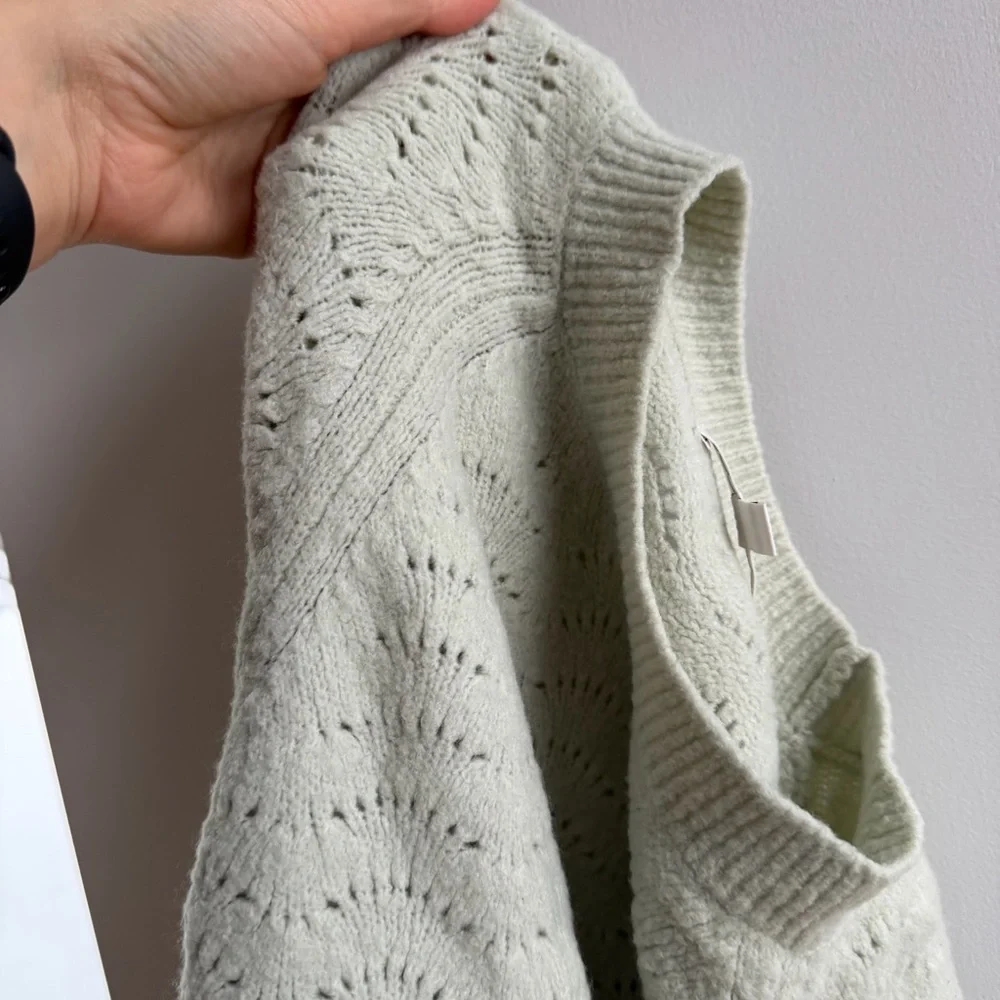 UNIQLO Light Souffle Yarn Pointelle Crew Neck Sweater pastel green  - M - Picture 10 of 13